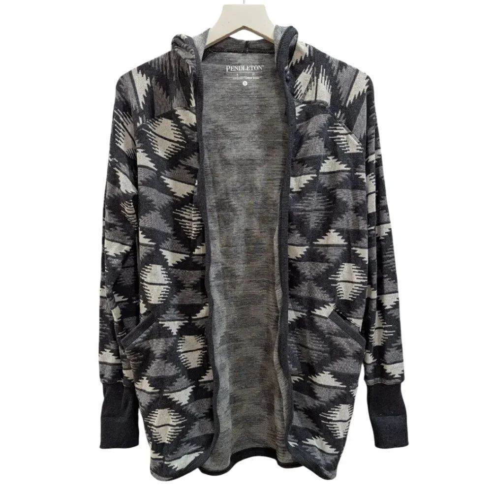 Pendleton Everywear Aztec Gray Hooded Duster Cardigan Sweater Womens S NWT